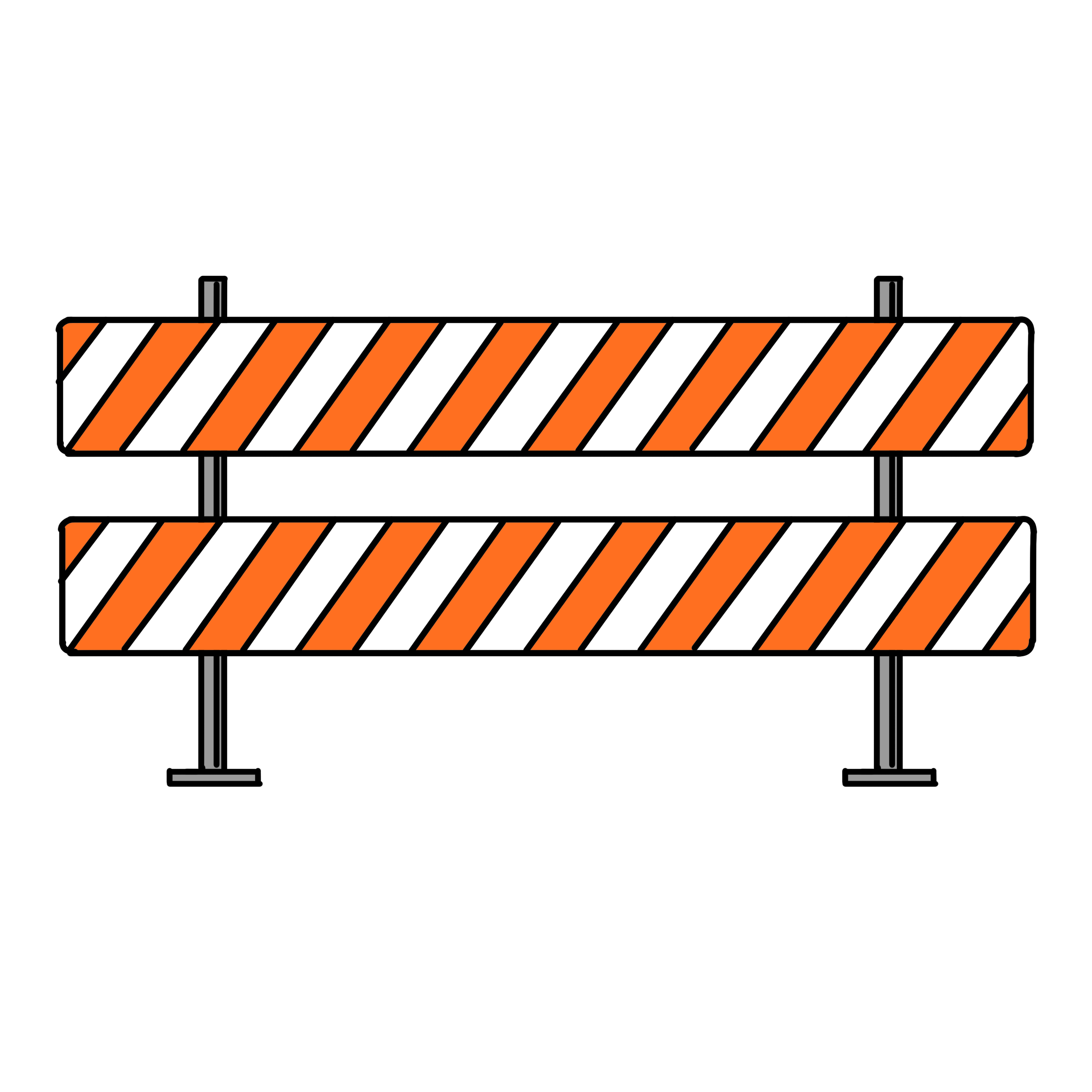 Eine Stra&szlig;en-Absperrung mit orangenen und wei&szlig;en Strichen. Als Bild f&uuml;r eine Barriere.